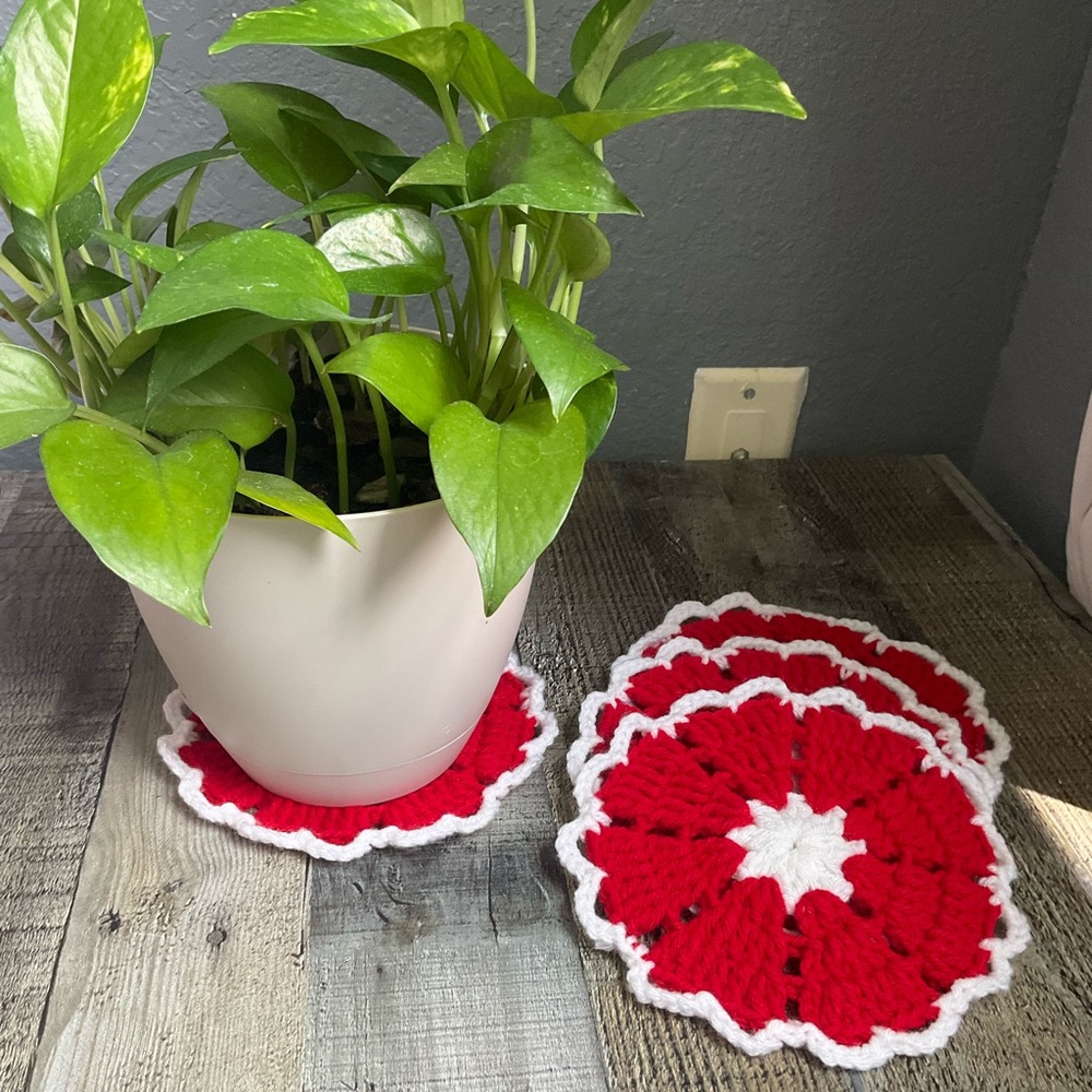 Handmade Crochet Valentine’s Day Heart Coasters 4 Pack - Picture 6 of 7